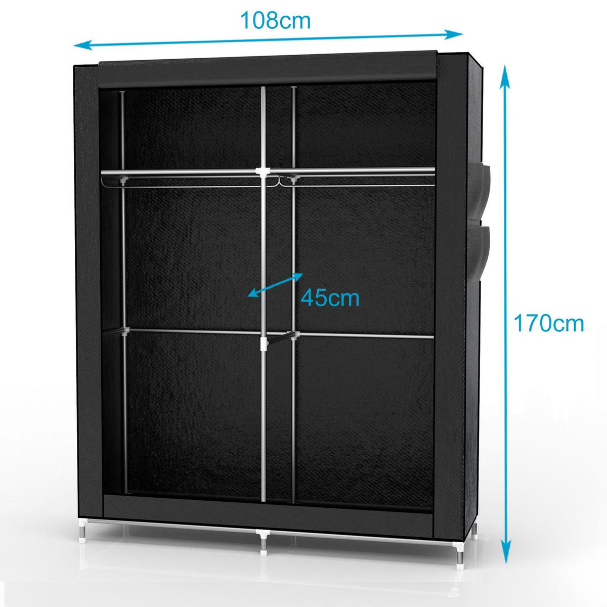 STOFFSCHRANK - Schwarz, Textil (45/170/108cm) - Intirilife