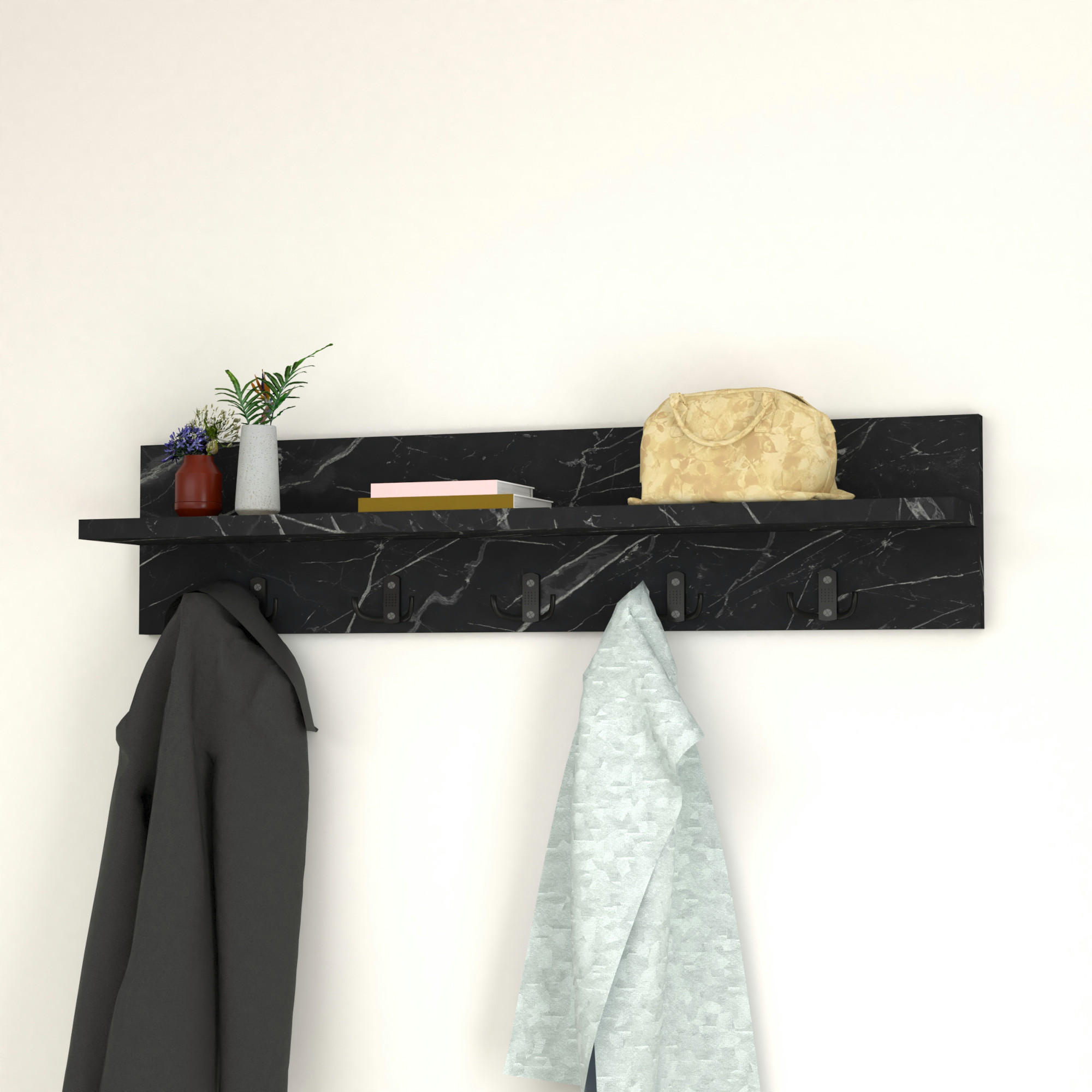 WANDGARDEROBE Hammarö - Schwarz, Holzwerkstoff (80/18/13cm) - [en.casa]