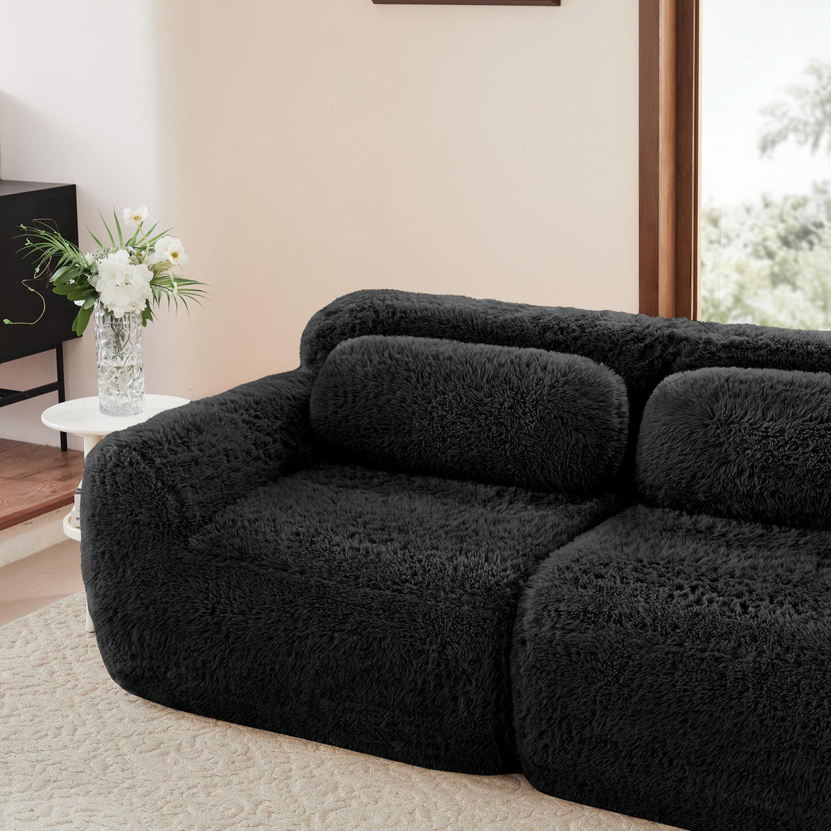 ECKSOFA 378/179/73 cm schwarz aus Plüsch modular und montagefrei - Schwarz, Textil (179/378cm) - OKWISH