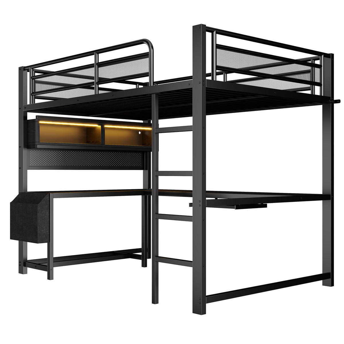 HOCHBETT mit Schreibtisch 140x200 cm MDF Metall Black - Schwarz, Metall (140/200cm) - Meubliv