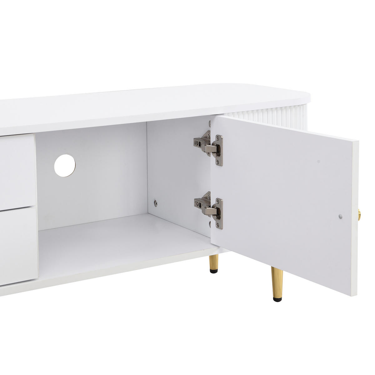 LOWBOARD in Weiß TV-Schrank mit Schubladen und gewellten Seiten für Wohnzimmer, B170/T34/H45 cm - Goldfarben/Weiß, Holzwerkstoff/Metall (170/45/34cm) - STILVORA