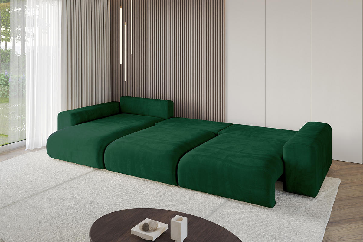 ECKSOFA Ottomane links ESKAR-L 364x176x84 Dunkelgrün Cord - Dunkelgrün/Schwarz, Holzwerkstoff/Kunststoff (364/176cm) - ALTDECOR