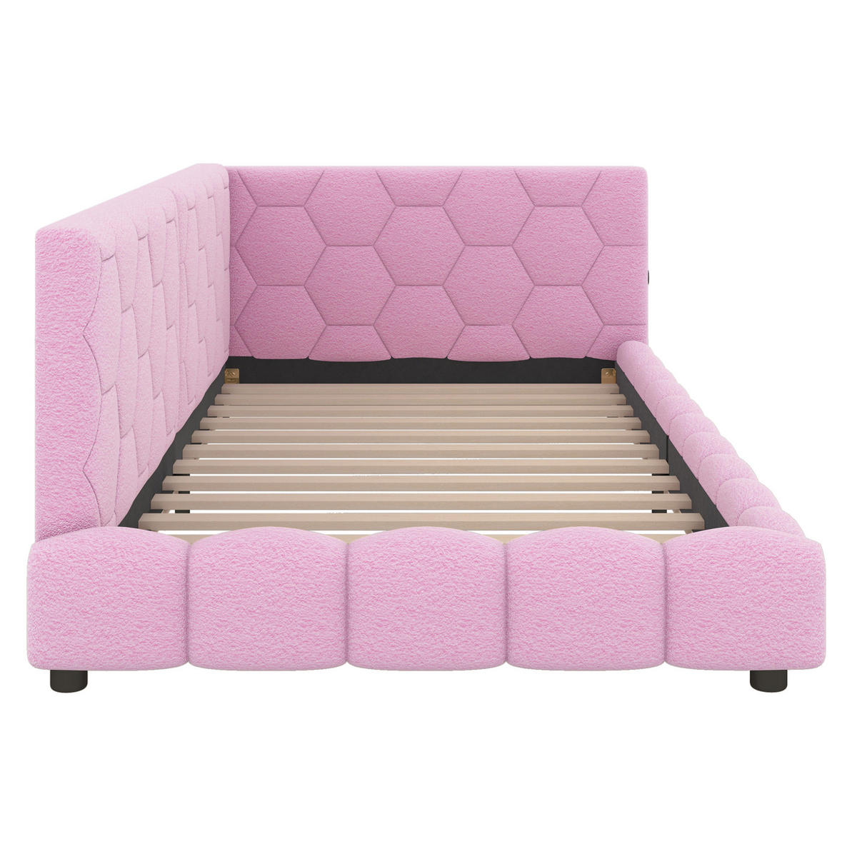 POLSTERBETT aus Samt 90x200 cm in Rosa mit LED & USB-C - Rosa, Textil (90/200cm) - Modfu