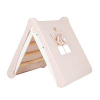 KLETTERDREIECK Haus für Kinder mit Rosa Dach, Zarter Stoff, Montessori, Weiß - Rosa/Weiß, Holz (59.5/59/60cm) - MeowBaby