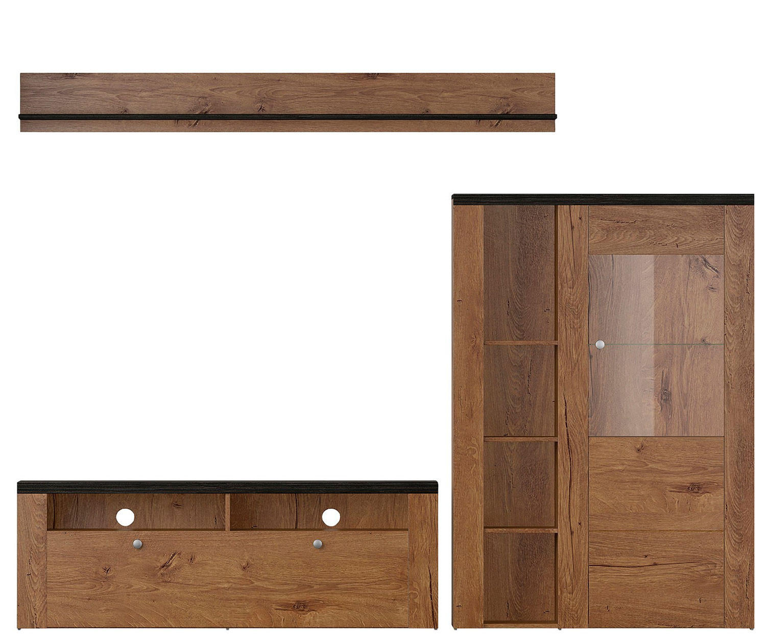 WOHNWAND Lohmar Eiche Lefkas Darkwood 3-teilig - Eichefarben/Schwarz, Holz/Holzwerkstoff (239/145/37cm) - Feldmann-Wohnen