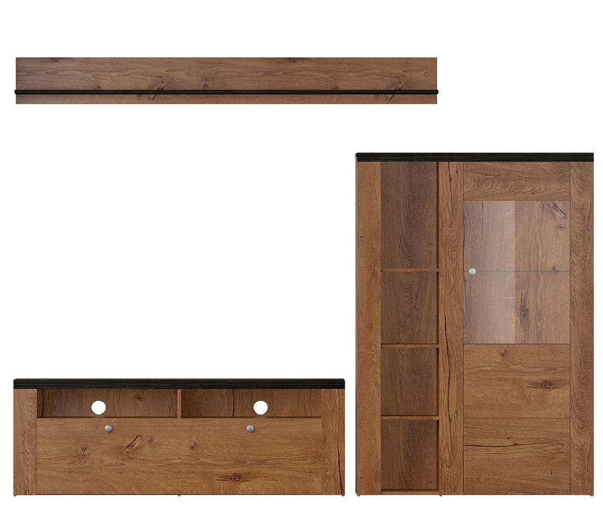 WOHNWAND Lohmar Eiche Lefkas Darkwood 3-teilig - Eichefarben/Schwarz, Holz/Holzwerkstoff (239/145/37cm) - Feldmann-Wohnen