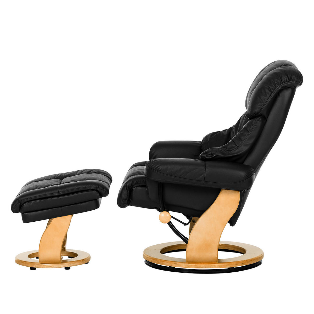 RELAXSESSEL - 2-teilig - Holzwerkstoff / Echtleder / Kunstleder - Schwarz, Leder/Birkenholz (90/104/91cm) - home24