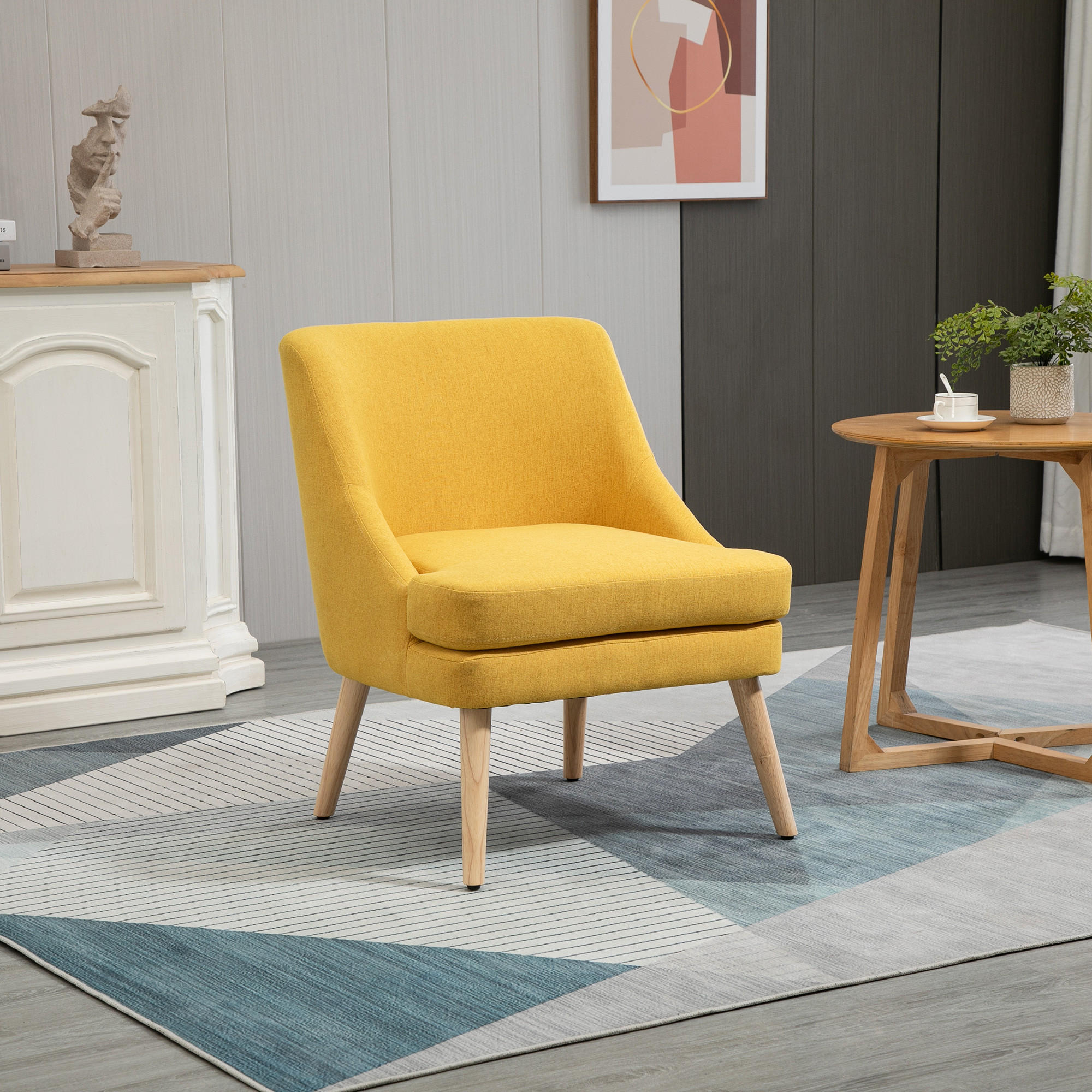 GEPOLSTERTE Loungesessel, Armlehne, Holzbeine, für Wohnzimmer, Schlafzimmer - Gelb, Kunststoff (69/79.5/63cm) - HOMCOM