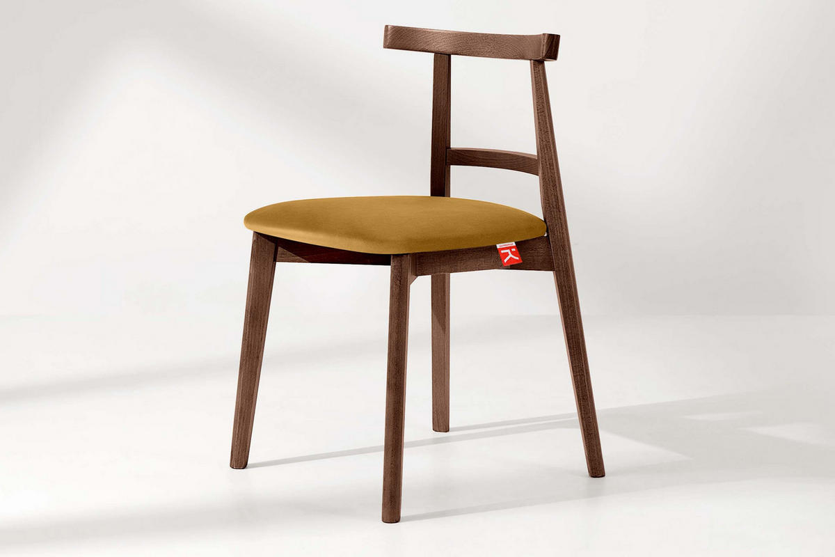 ESSTISCHSTÜHLE LILIO 2 St Vintage, Gelb / mittelbraun - Gelb/Braun, Holz/Textil (47/76/45cm) - KONSIMO®