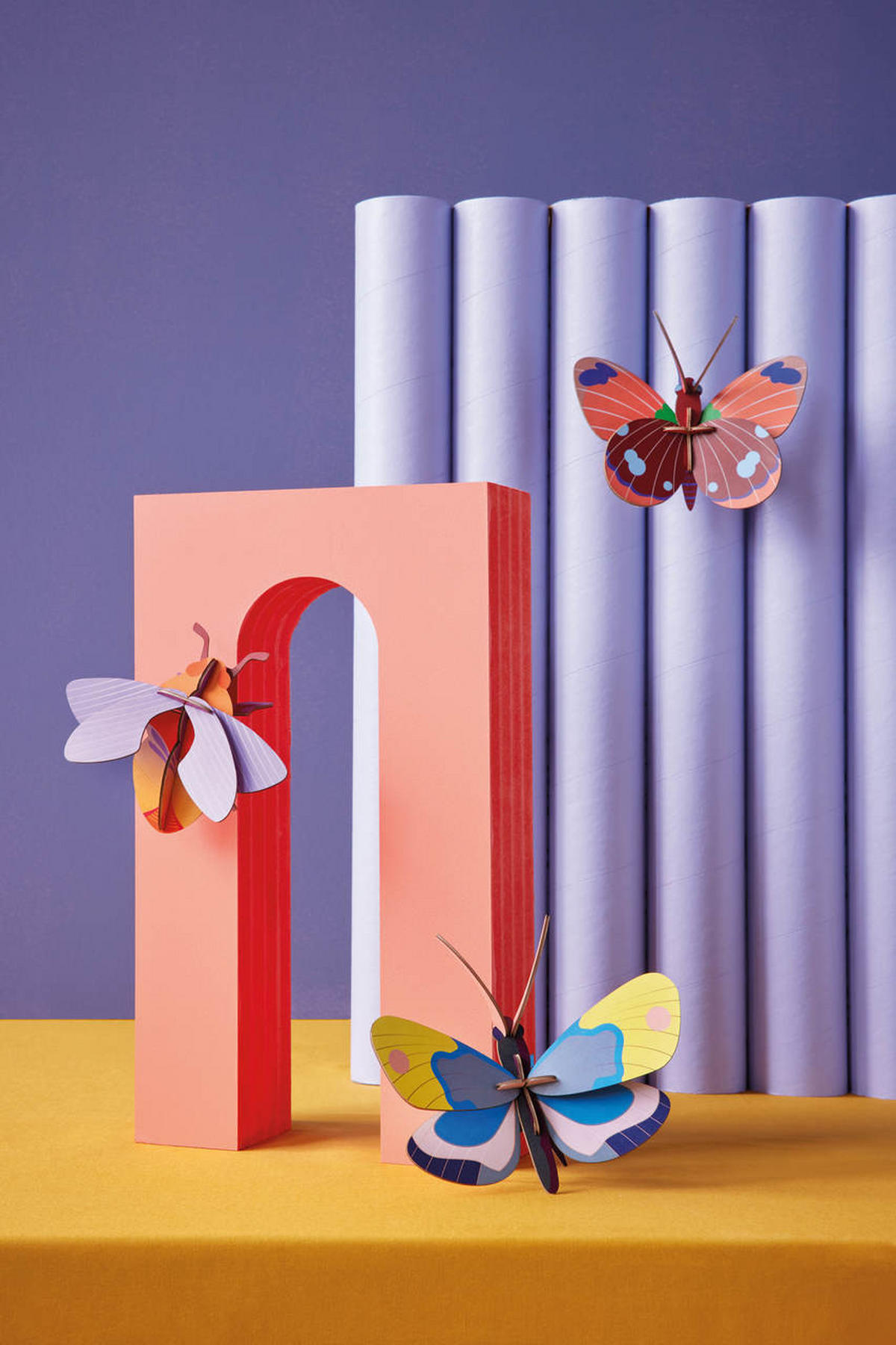 WANDDEKO Delias-Schmetterling 14/6 cm - Blau/Pink, Wellpappe (14/6/13cm) - KUNSTLOFT