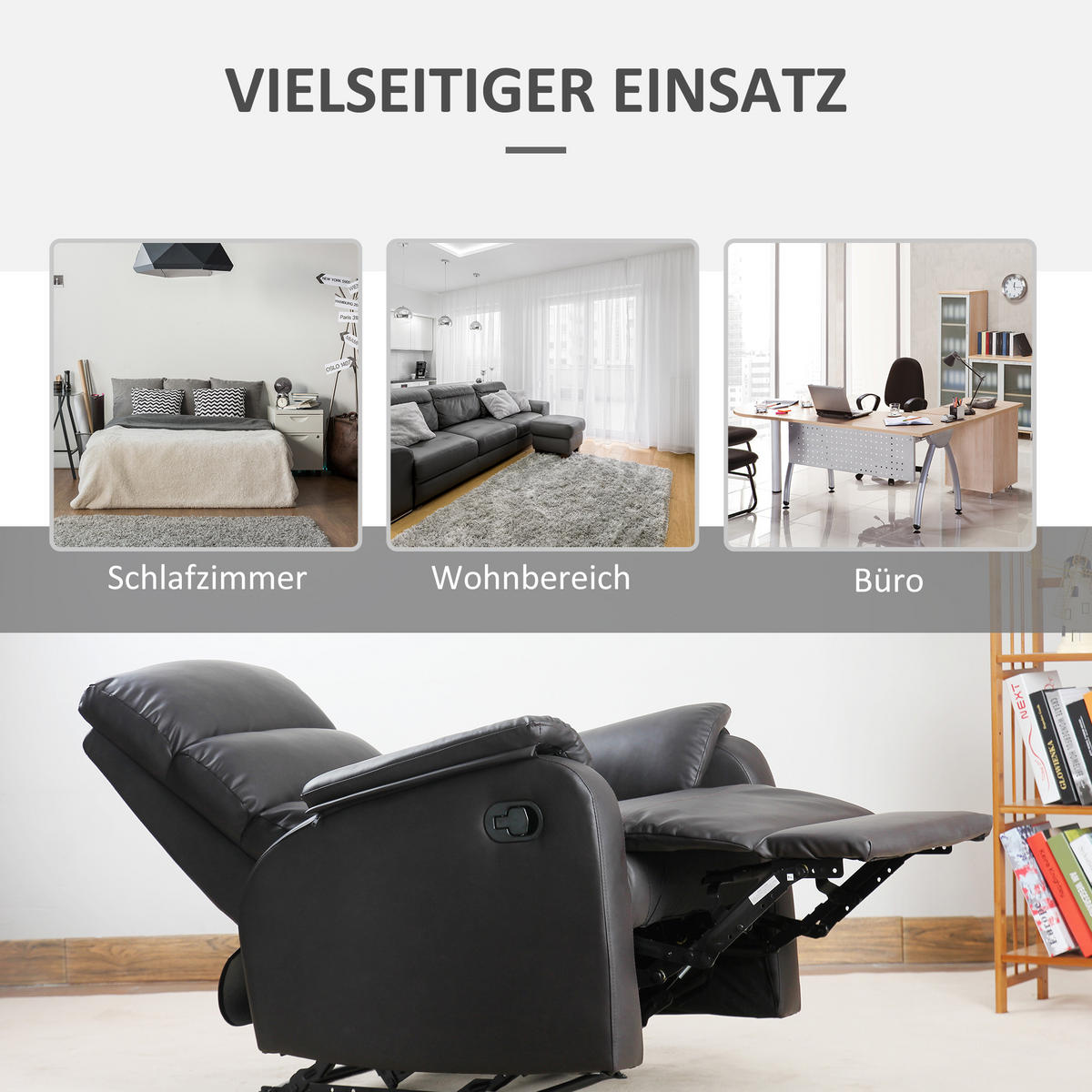 RELAXSESSEL, Stahl, MDF Kunstleder Braun - Braun, Metall (92/99/75cm) - HOMCOM