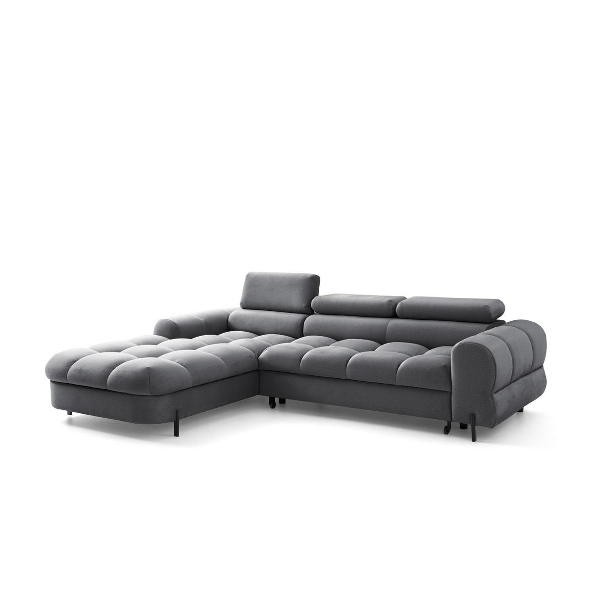 ECKSOFA UFFO L Links mit Schlaffunktion 260x195 Velours Grau - Schwarz/Grau, Holz/Textil (260/195cm) - Muffo