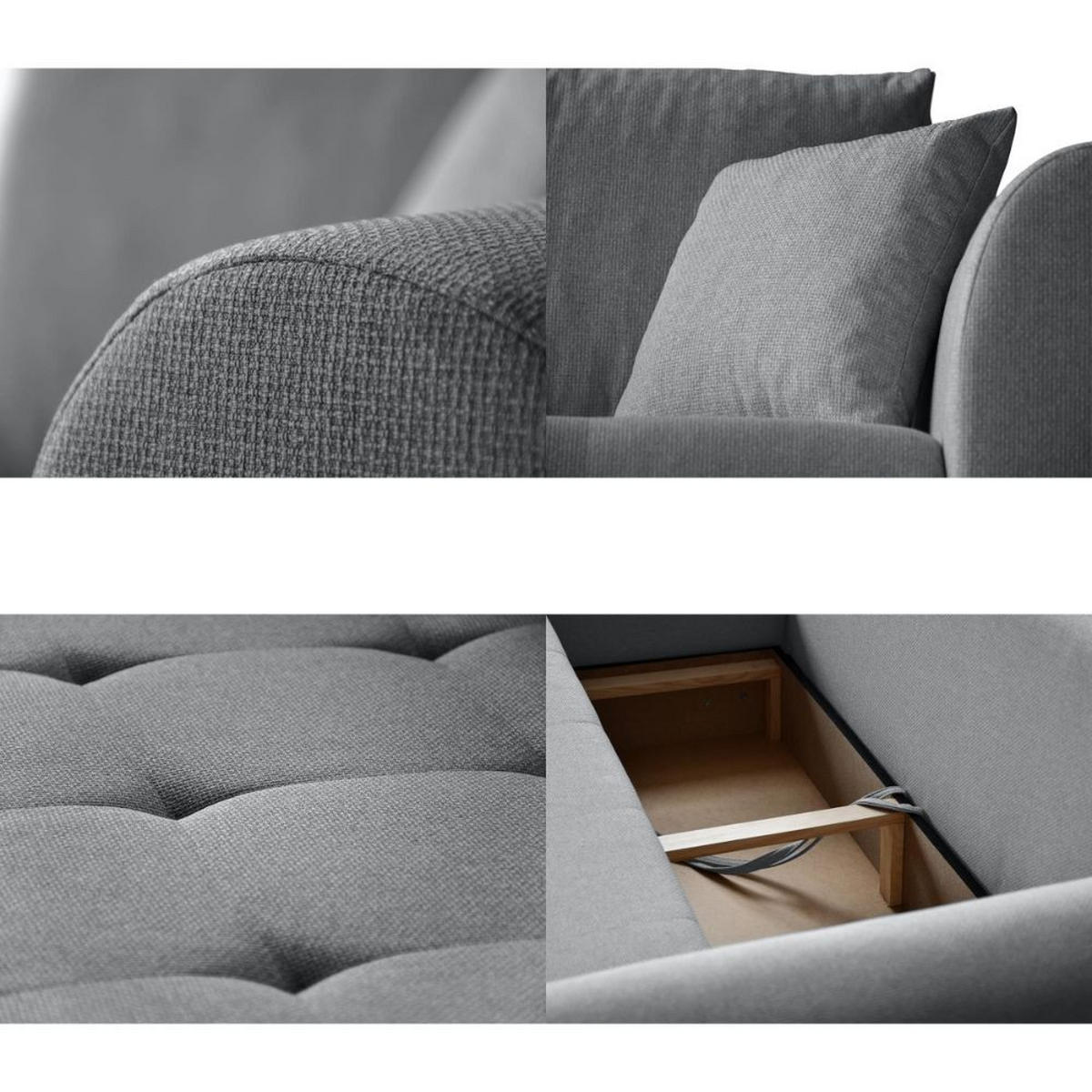 ECKSCHLAFSOFA Diana mt Bettkasten grau links - Schwarz/Grau, Textil (255/175cm) - Beautysofa