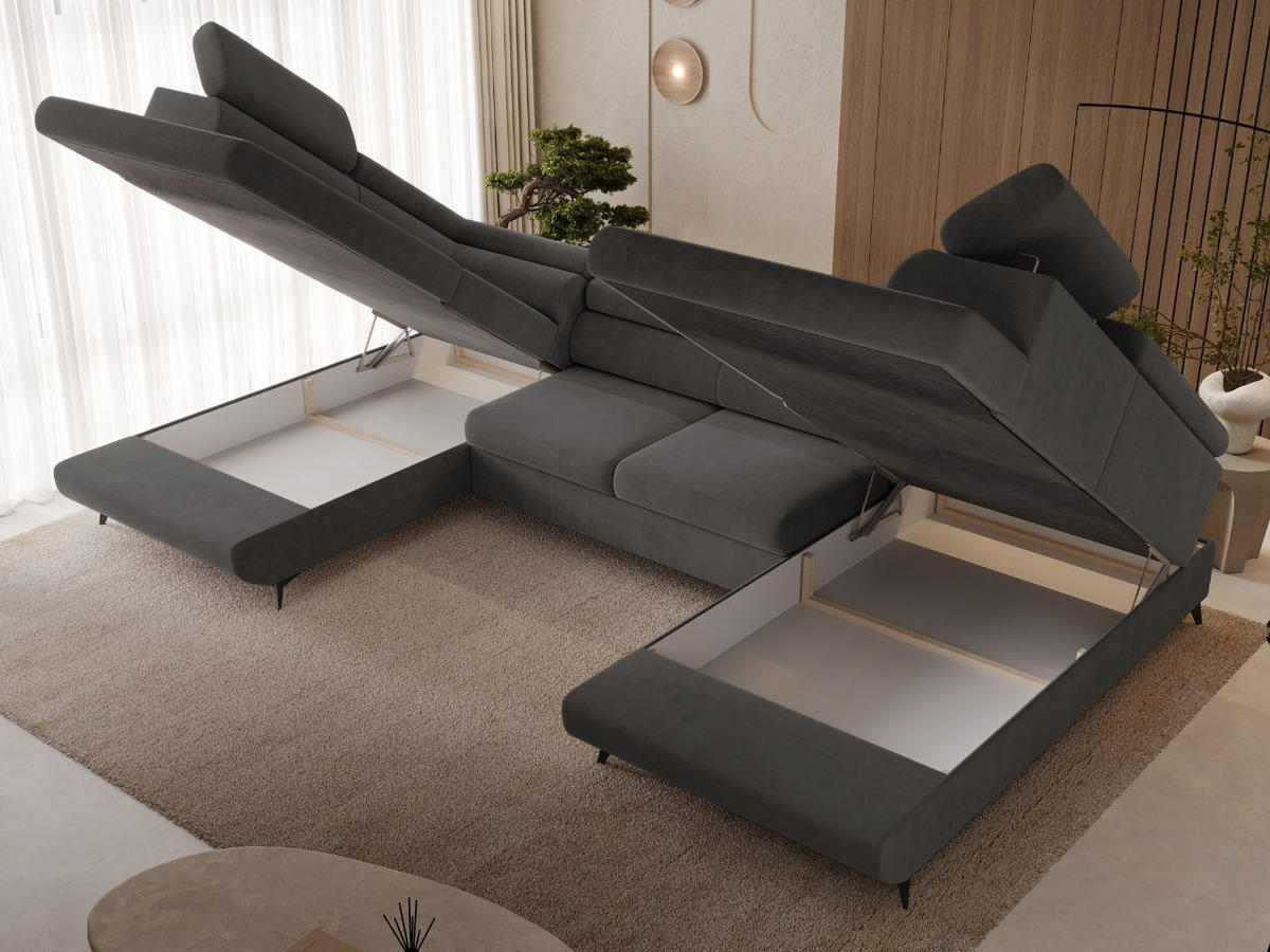 ECKSOFA Argon U Dunkelgrau - Dunkelgrau/Schwarz, Holz/Textil (322/145cm) - Graingold