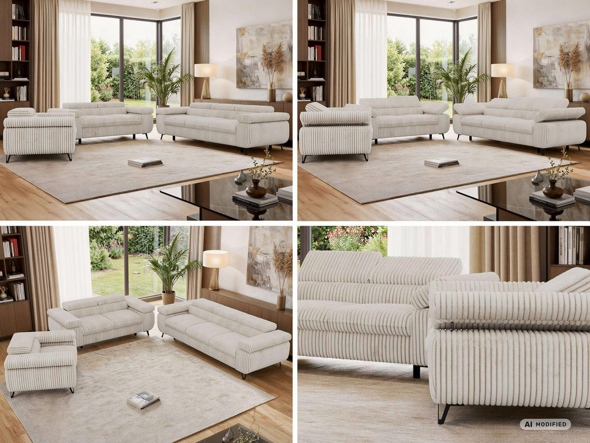 SEDACÍ SOUPRAVA PETER 1+2+3 - Béžová Manšestr - černá/krémová, kov/textil (262/76/99cm) - MKS