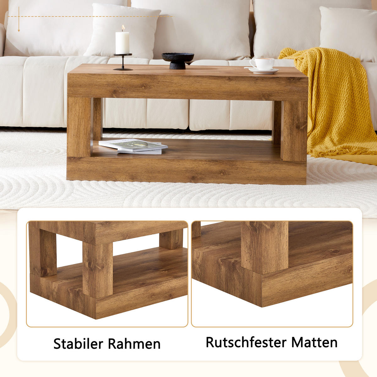 COUCHTISCH Holzfarben 93/53/45,5 cm - Naturfarben, Holzwerkstoff (53/93/45.5cm) - PANGIVO