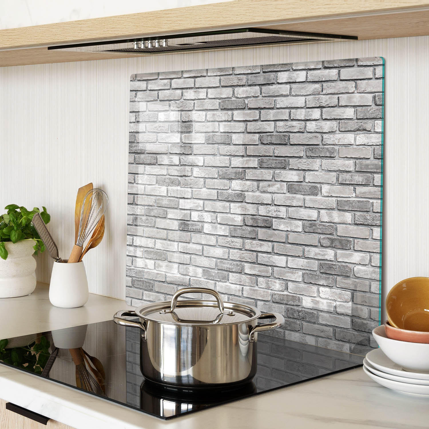 GLASPLATTE 60x52 cm Ziegelmauer - Grau, Glas (60/0.4/52cm) - TULUP