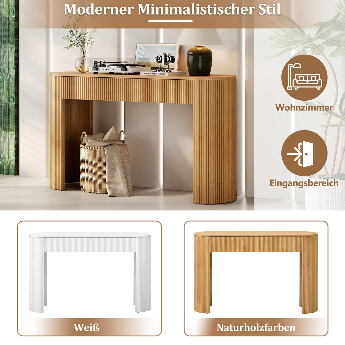 KONSOLENTISCH 120/33/76 cm natur aus MDF mit 2 Schubladen - Naturfarben, Holzwerkstoff (120/33/76cm) - OKWISH