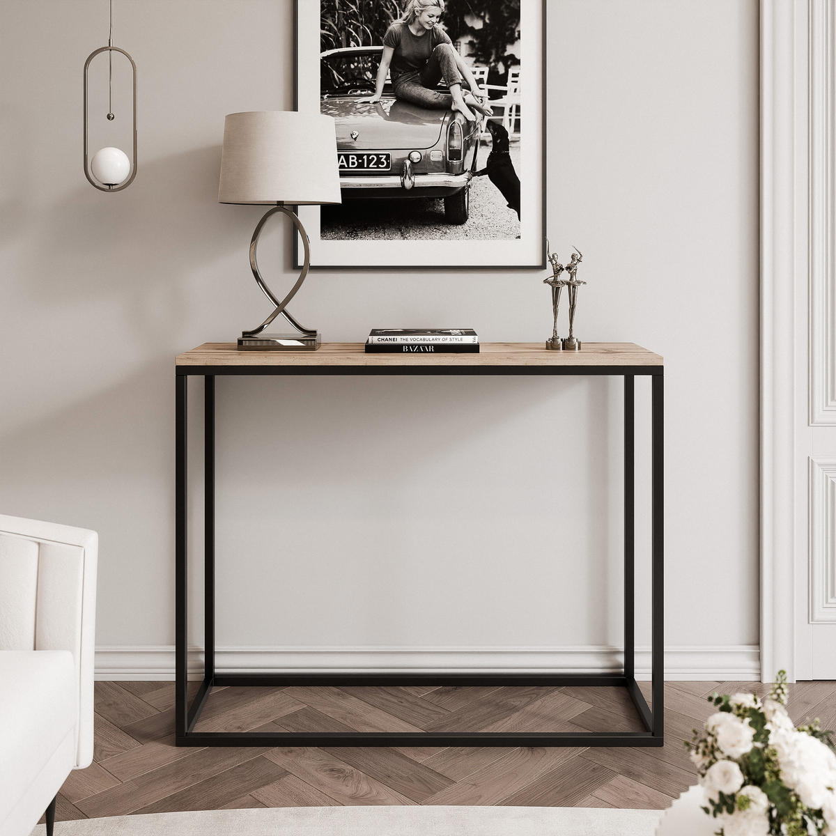 KONSOLENTISCH IRMA in 80/30/80 cm, Schwarz / Wotan-Eiche - Eiche Wotan/Schwarz, Holzwerkstoff/Metall (30/80/80cm) - Idohome