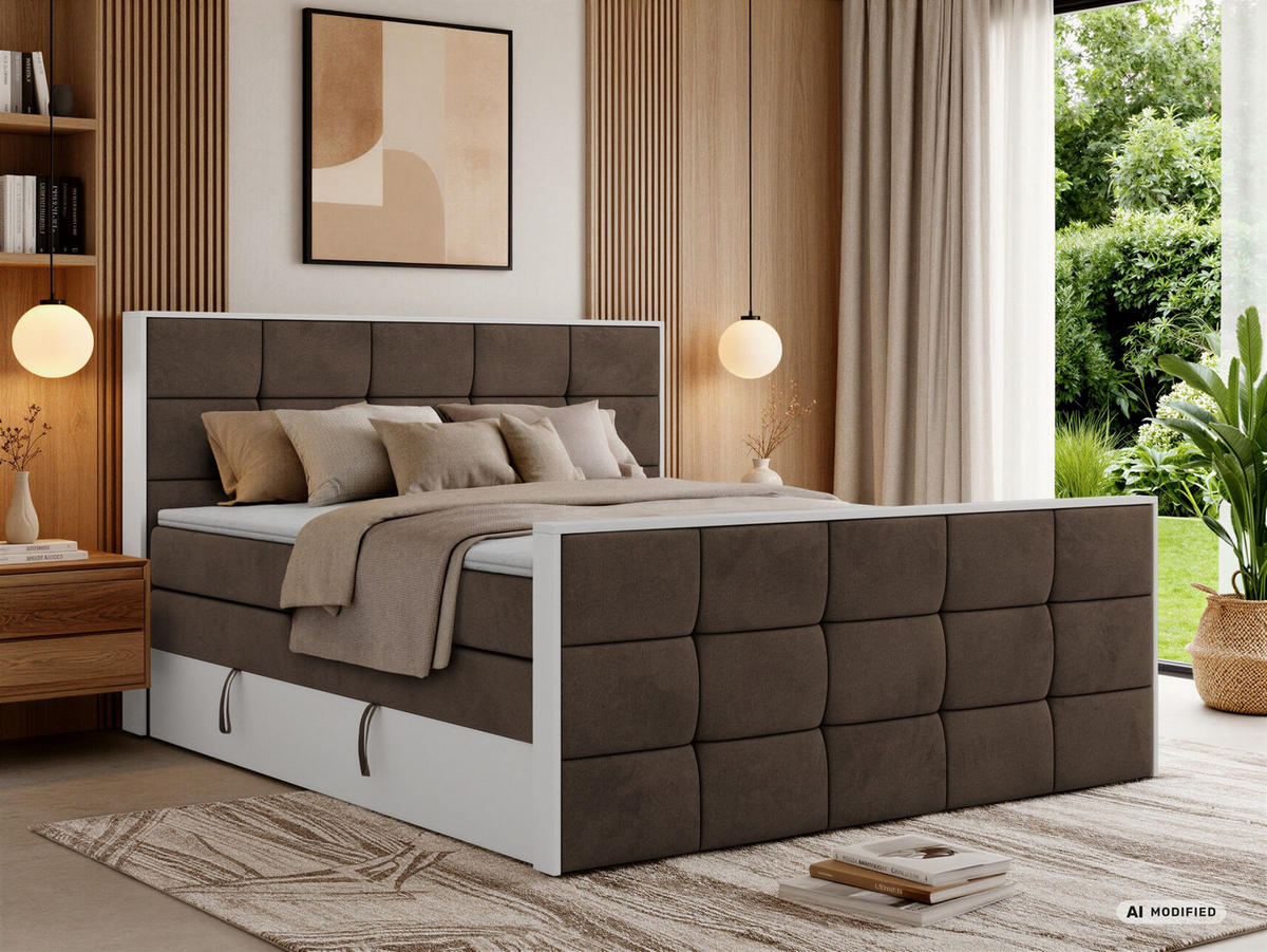 BOXSPRINGBETT ALVIT KING DUO 200/200 - Braun Velvet - Topper Visco - H3 - Schwarz/Braun, Kunststoff/Textil (200/200cm) - MKS