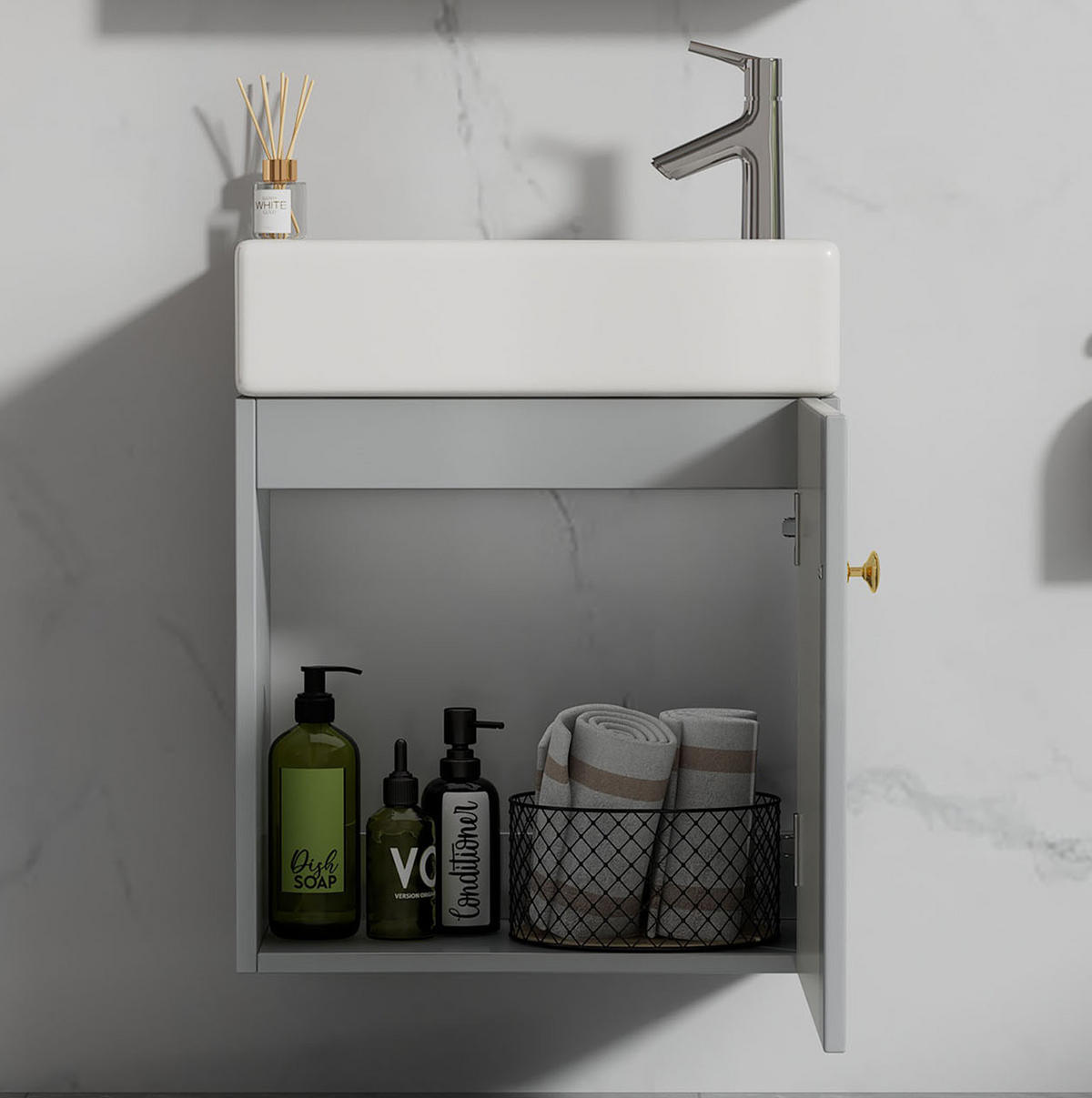WASCHTISCHUNTERSCHRANK mit Keramikbecken 46 cm Grau/Weiß - Grau, Holzwerkstoff (26/56/46cm) - Beauniv