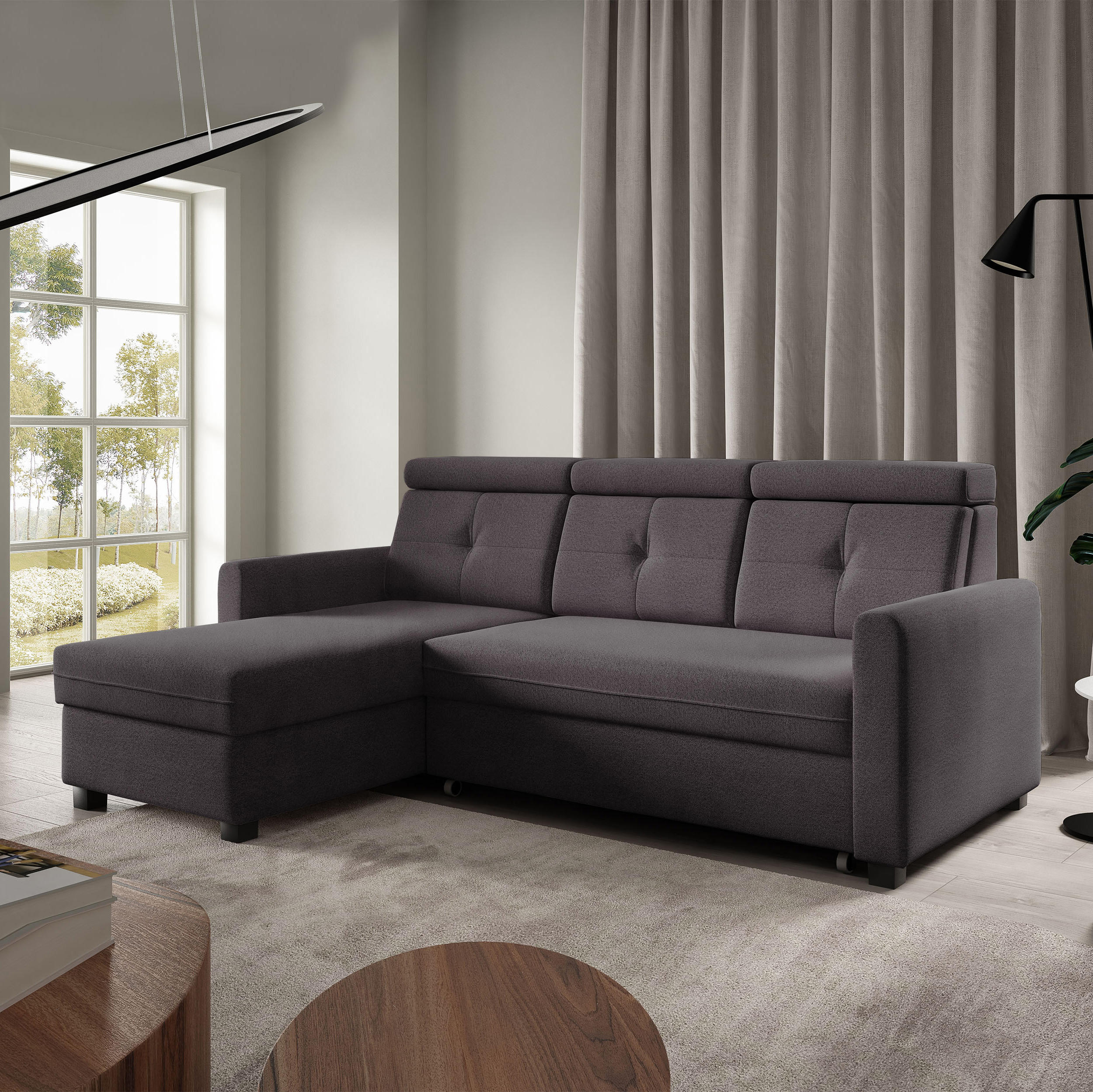 ECKSCHLAFSOFA Milano, Schwarz, links - Schwarz, Textil (217/166cm) - Beautysofa