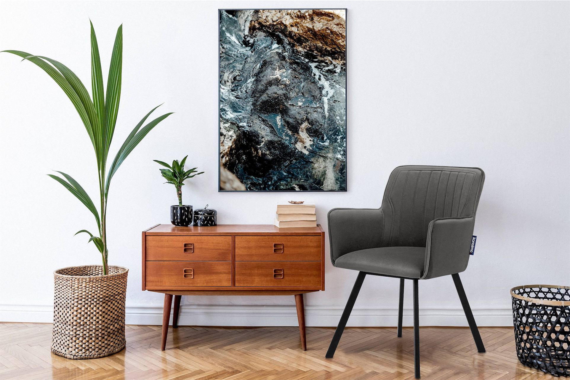 Thumbnail - Konsimo® Esszimmerstuhle, Grau, Metall, Textil, 56x84x46 cm, Hergestellt in Europa, Esszimmer, Stühle, Esszimmerstühle, ...