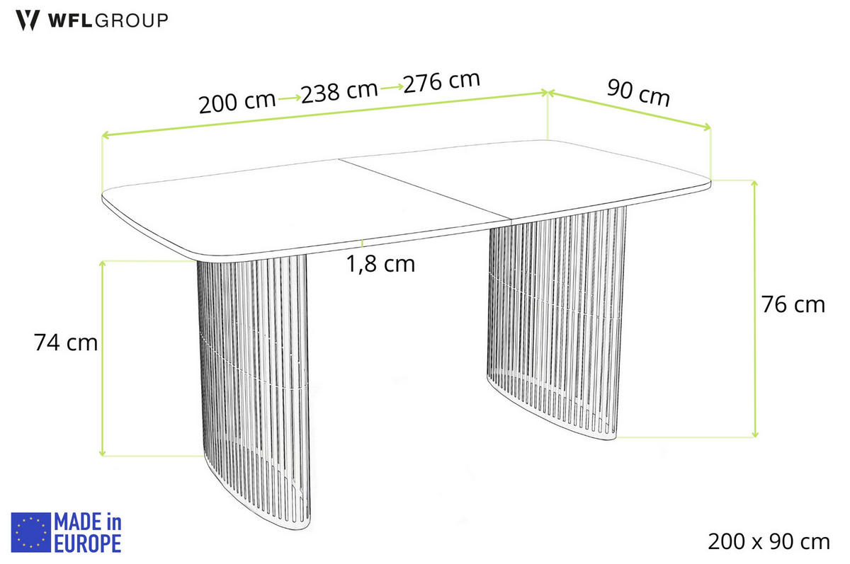ESSTISCH Cavaro rechteckig oval ausziehbar, Marmor Schwarz 200-276/90/76 cm - Anthrazit/Schwarz, Holzwerkstoff/Metall (200/90/76cm) - WFL GROUP