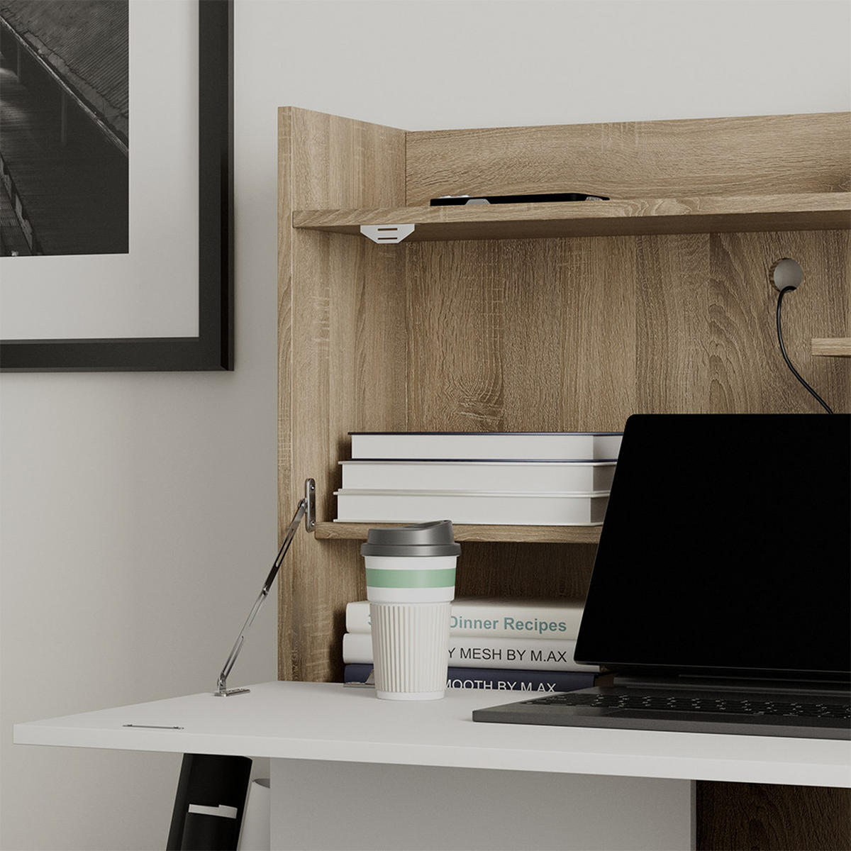 SEKRETÄR SCHREIBTISCH Alena Sonoma 85 x 27 cm - Weiß/Sonoma Eiche, Holzwerkstoff (27/85/118.9cm) - Vicco