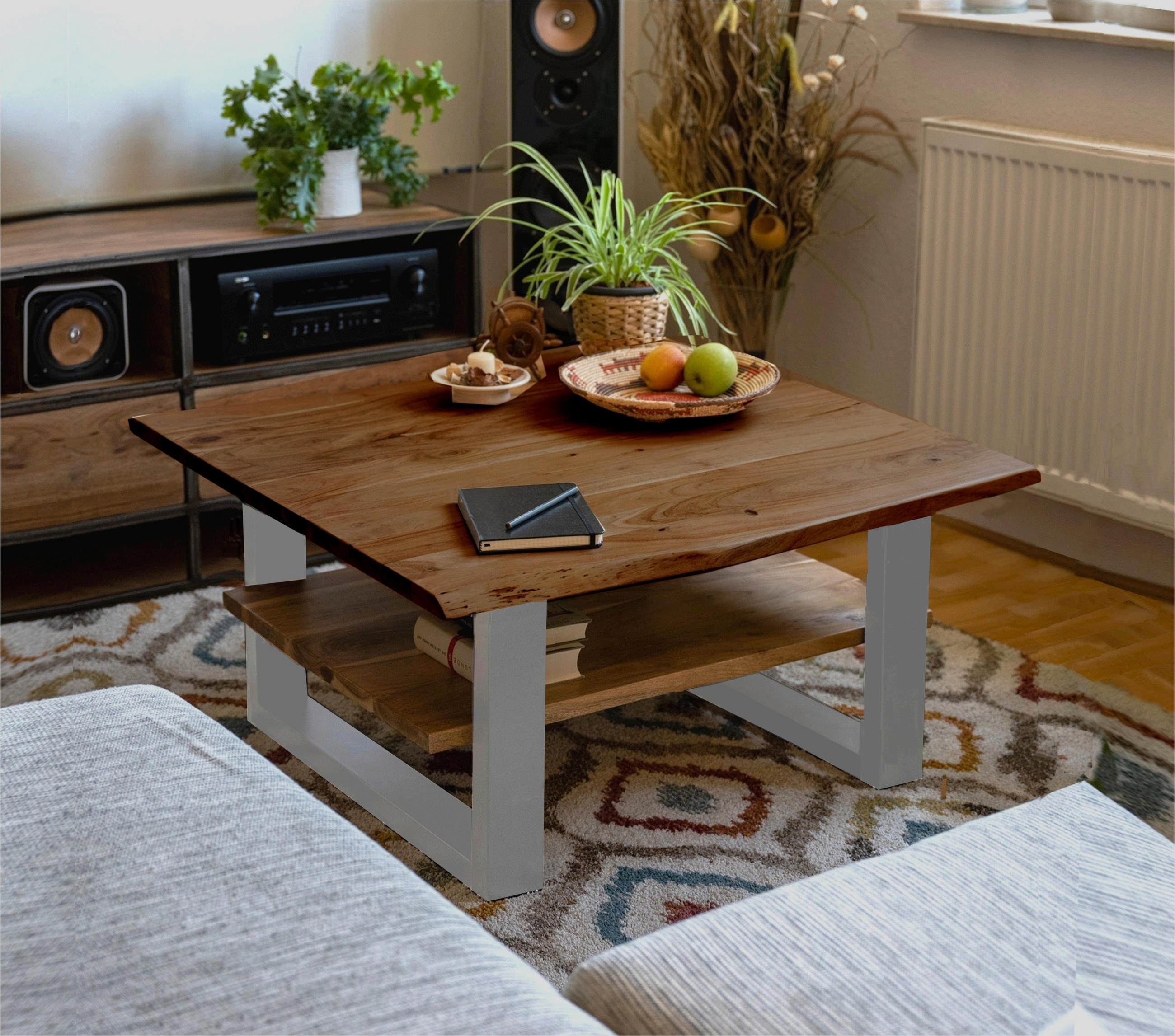 COUCHTISCH PATRICK - Silberfarben/Braun, Holz/Metall (90/90/46cm) - SAM