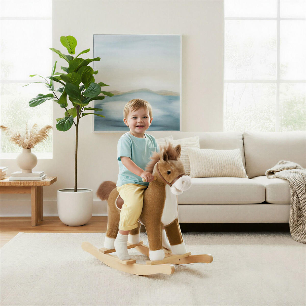 SCHAUKELPFERD ,massive Holzkufen, ab 24 Monaten geeignet,braun - Braun, Textil (31/61/65cm) - tectake