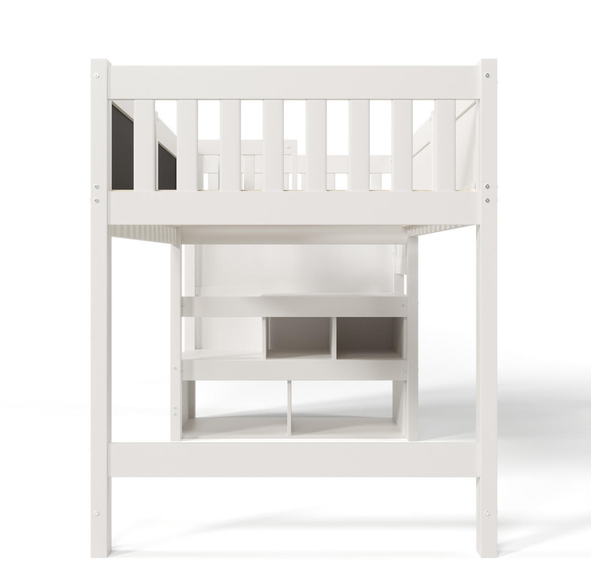 HOCHBETT 90/200 cm aus Massivholz und MDF mit Tafel und Treppenregal Weiß - Weiß, Holzwerkstoff (90/200cm) - Modenvie