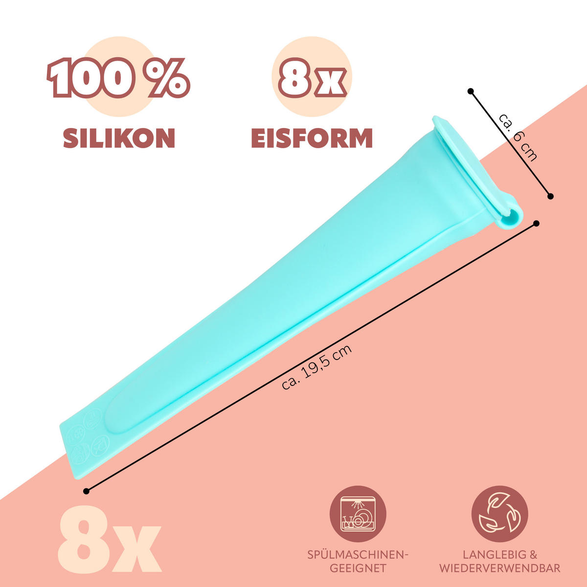 SILIKON-EISBEREITER 8er-Set, grün, Silikon - Türkis, Kunststoff (6.2/19.5/6.2cm) - bremermann