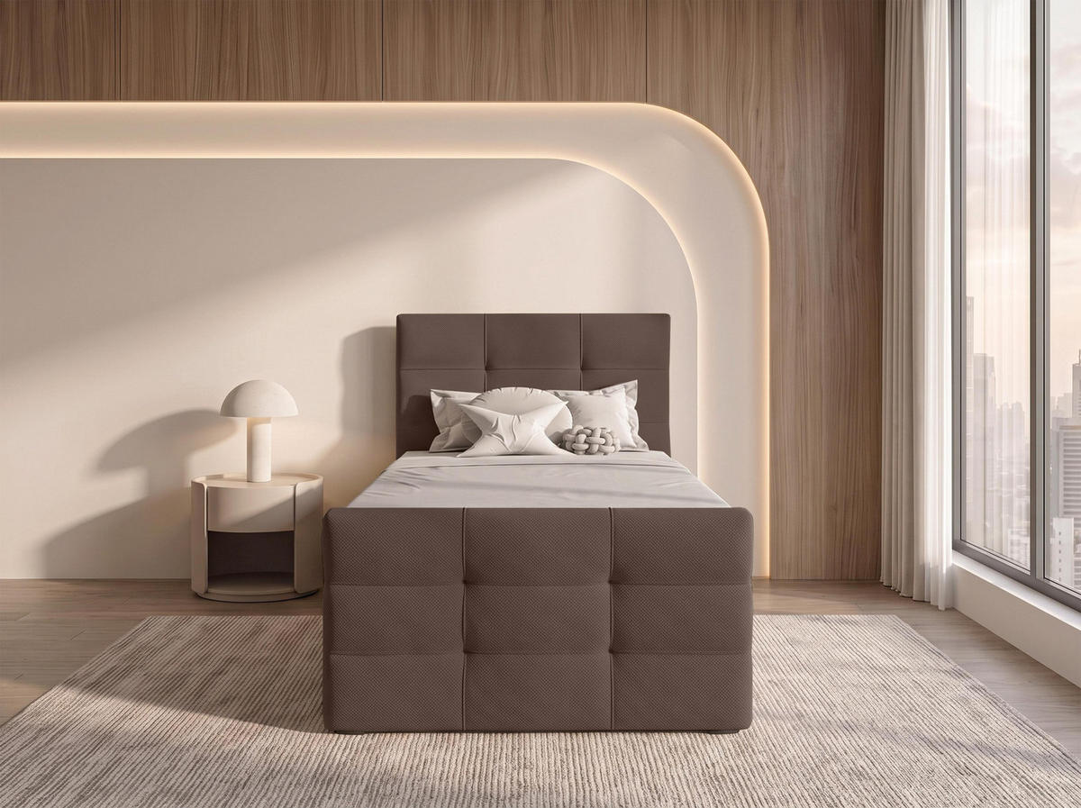 BOXBETT DEFNE 100x200 cm mit Fußteil und Matratze - Braun + TOPPER - Schwarz/Braun, Holz/Holzwerkstoff (100/200cm) - AX Living