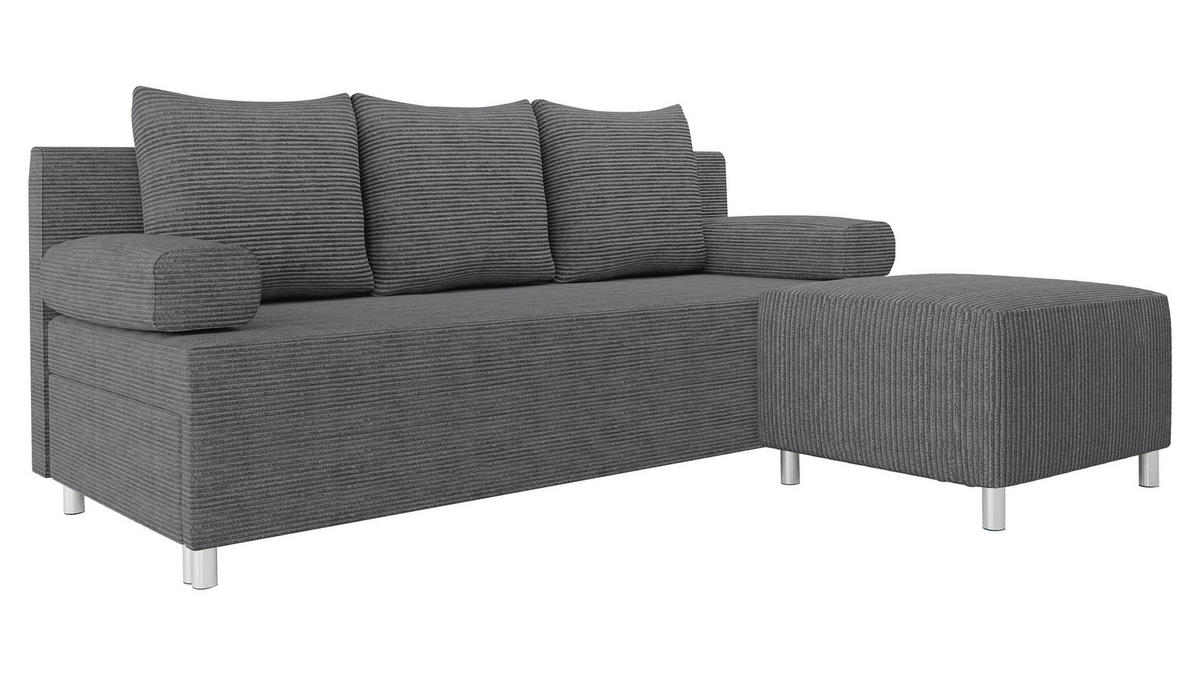 SCHLAFSOFA Dover Cord mit Polsterhocker - Chromfarben/Greige, Holz/Kunststoff (192/80cm) - MIRJAN24