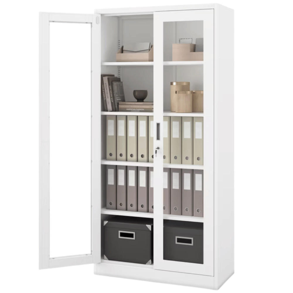 VITRINENSCHRANK abschließbar AMELIA mit Glastüren 185x90x40cm Weiß - Weiß, Metall (90/185/40cm) - Jan Nowak