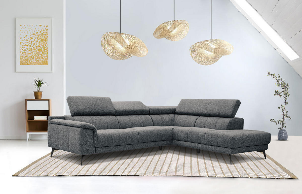 ECKSOFA FIERO 5-Sitzer, dunkelgrau - Dunkelgrau/Schwarz, Holzwerkstoff/Textil (290/228cm) - Courtois Laville