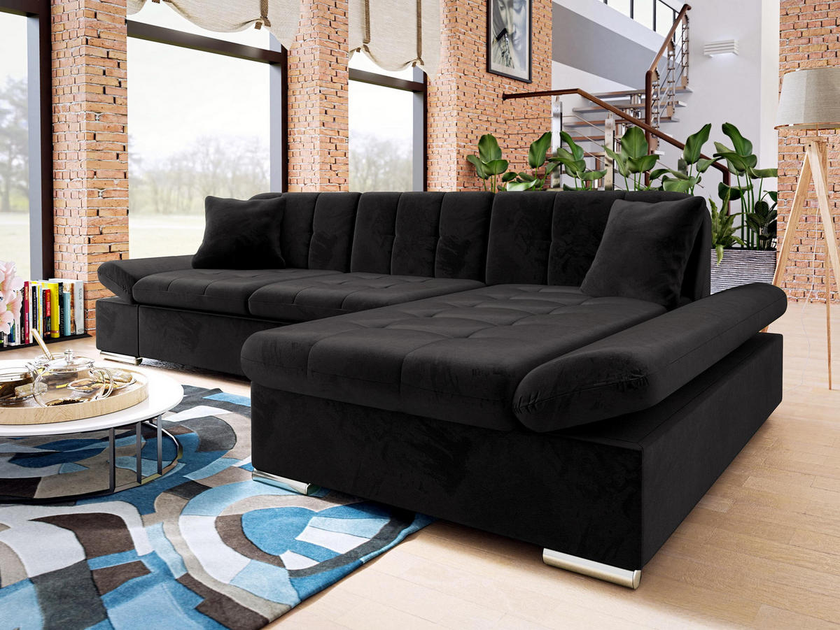 ECKSOFA Malwi Premiumi, Seite: Rechts - Schwarz, Holz/Textil (278/161cm) - MIRJAN24