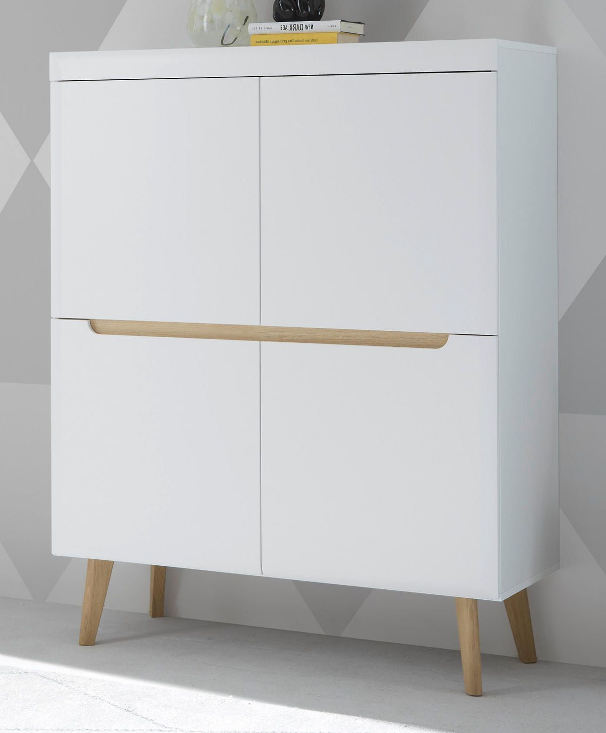 HIGHBOARD weiß matt, Eiche, skandinavisch 107 x 134 cm, Anrichte mit Soft-Close-Funktion - Eichefarben/Weiß, Holz/Holzwerkstoff (107/134/40cm) - Furn.Design