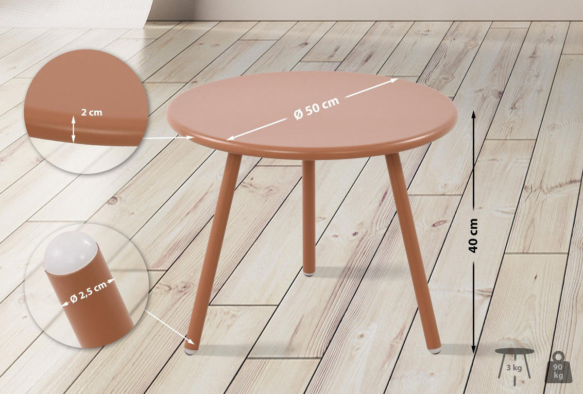 COUCHTISCH rund 50 cm Kunststoff terracotta - Terra cotta, Kunststoff/Metall (50/50/40cm) - CLP