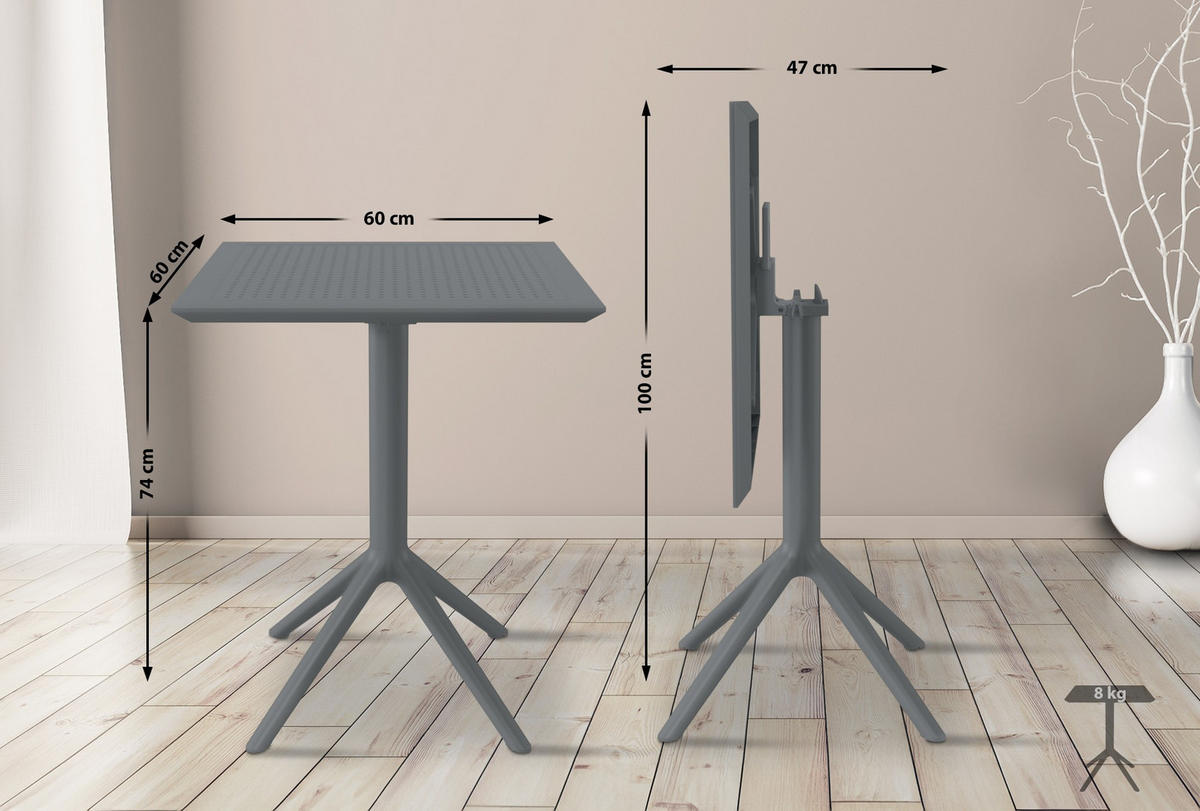 GARTENTISCH eckig 60/60/74 cm Kunststoff dunkelgrau - Dunkelgrau, Kunststoff (60/60/74cm) - CLP