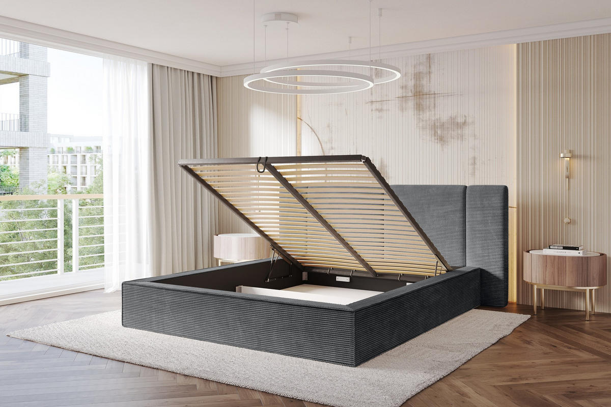 POLSTERBETT mit Bettkasten und Lattenrost, Boxbett ohne Matratze - RIVO 200x200 Dunkelgrau - Graphitfarben, Holzwerkstoff/Textil (200/200cm) - ALTDECOR