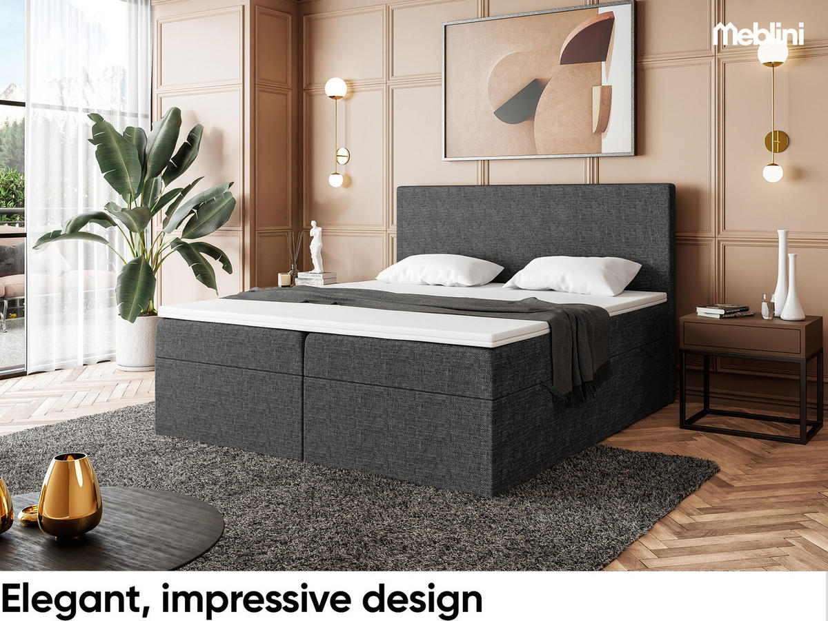 BOXBETT ZLATAN 180x200 cm in Dunkelgrau Webstoff - Dunkelgrau/Schwarz, Holz/Holzwerkstoff (180/200cm) - Meblini
