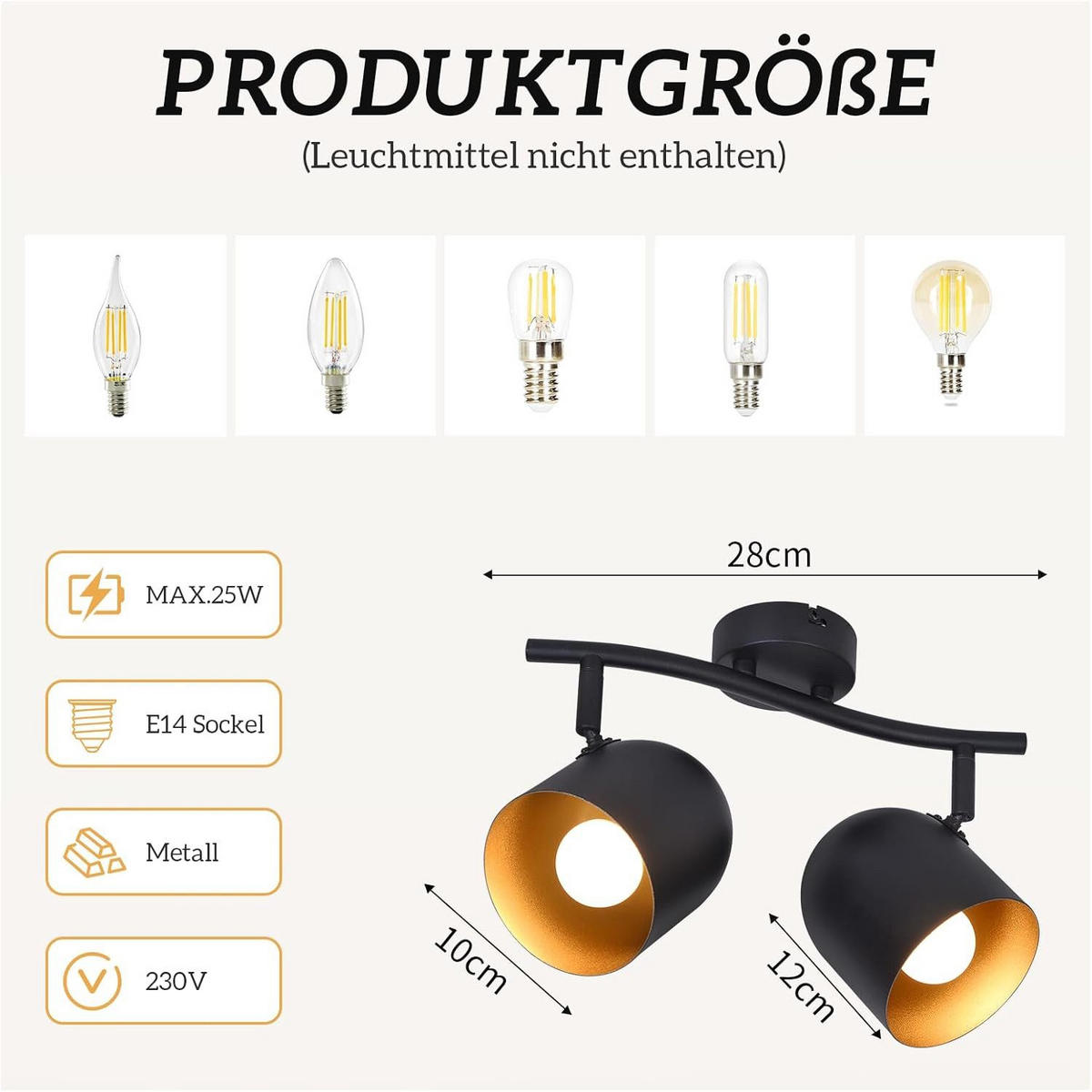 STRAHLER Gera 2-flammig 28/12/21 cm - Schwarz, Metall (28/12/21cm) - Nettlife