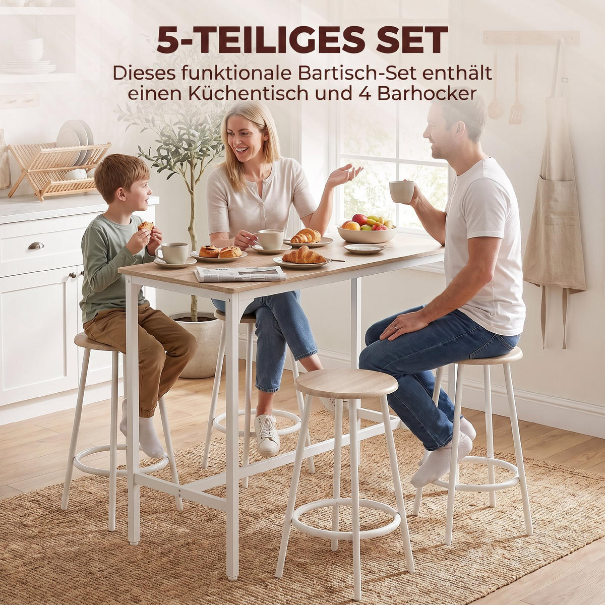BARBORDSSET, 5-delars set, MDF, metall, ek - Ekfärgad, Träbaserade material (50/89.5/110cm) - HOMCOM