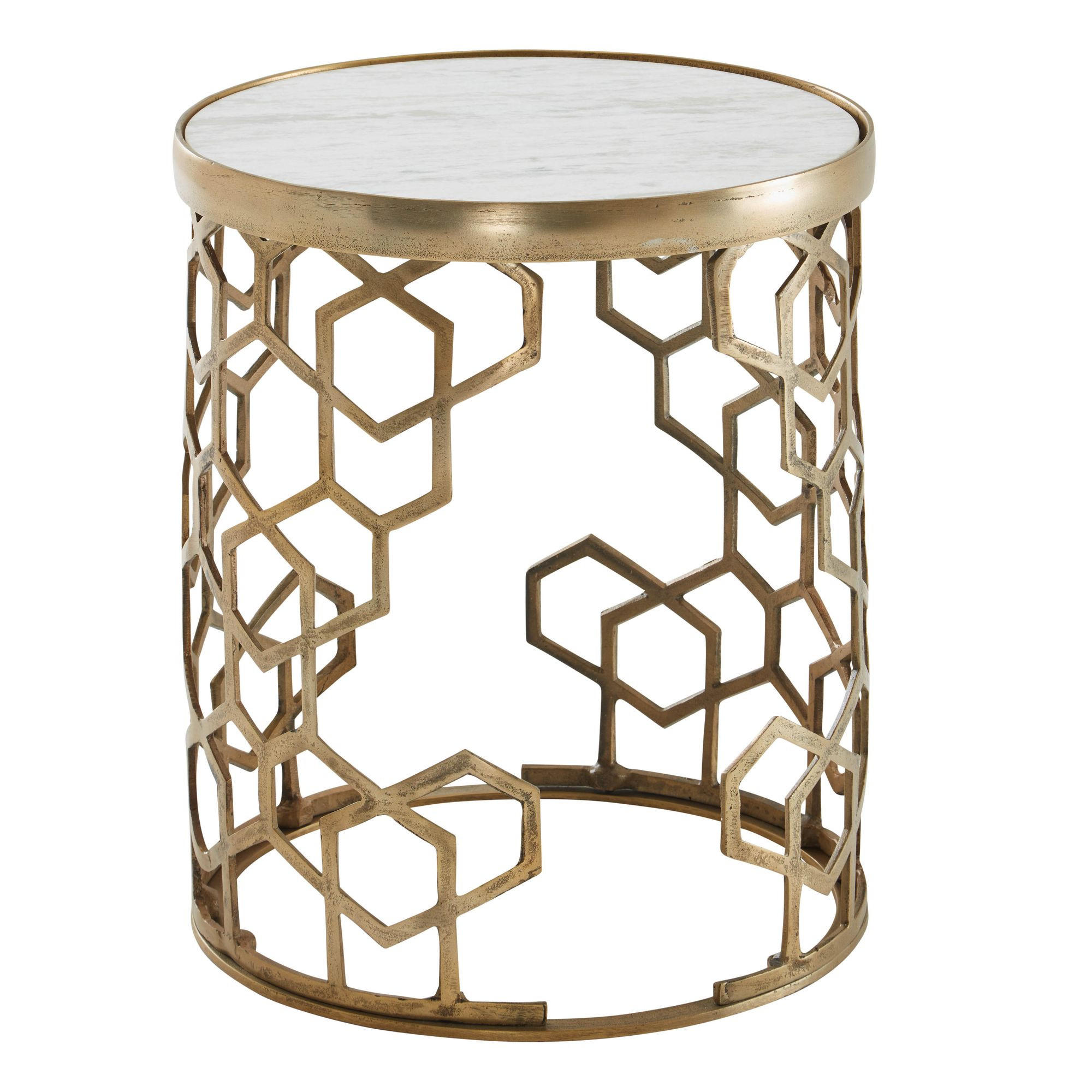 BEISTELLTISCH – Rund Marmoroptik Goldfarben Metall 44 cm Durchmesser - Goldfarben/Weiß, Stein/Metall (46/46/55cm) - KADIMA DESIGN