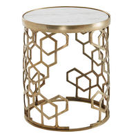 BEISTELLTISCH – Rund Marmoroptik Goldfarben Metall 44 cm Durchmesser - Goldfarben/Weiß, Stein/Metall (46/46/55cm) - KADIMA DESIGN