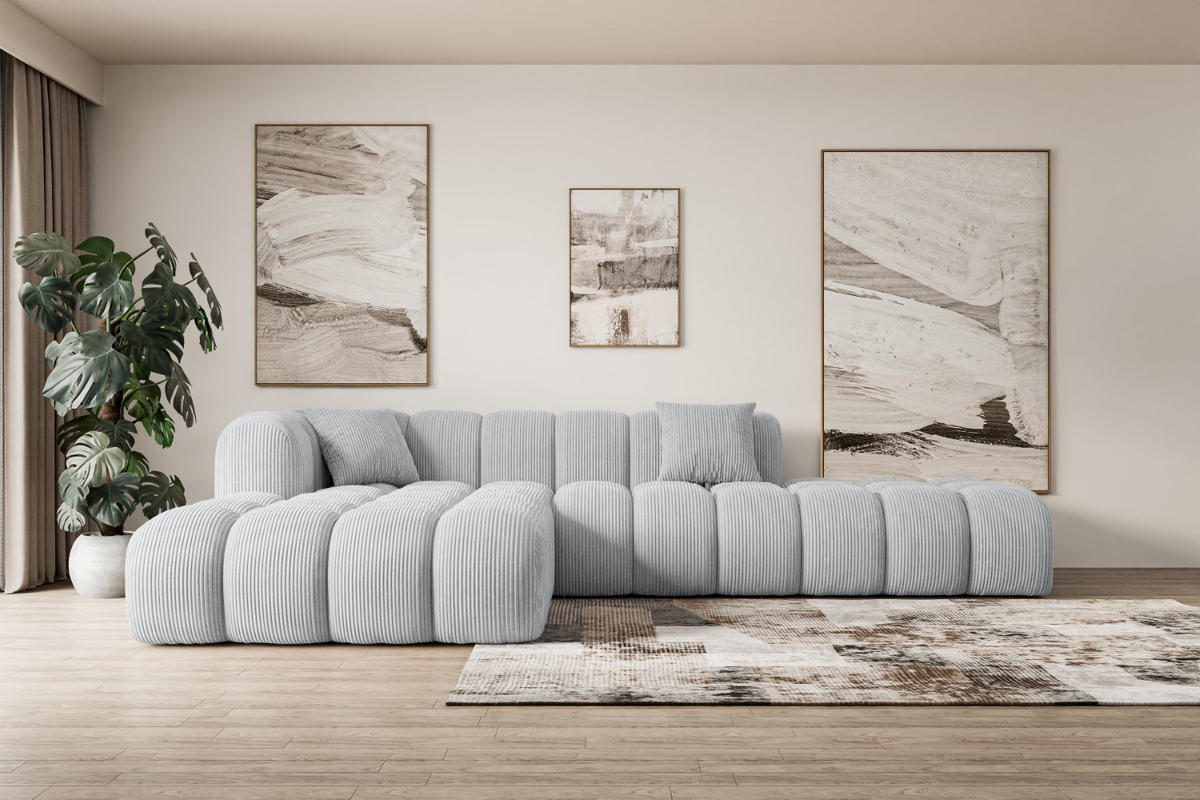 ECKSOFA Ottomane Links OLEA-L2 - 289x176x71 cm Grau Cord - Schwarz/Grau, Holzwerkstoff/Kunststoff (176/289cm) - ALTDECOR