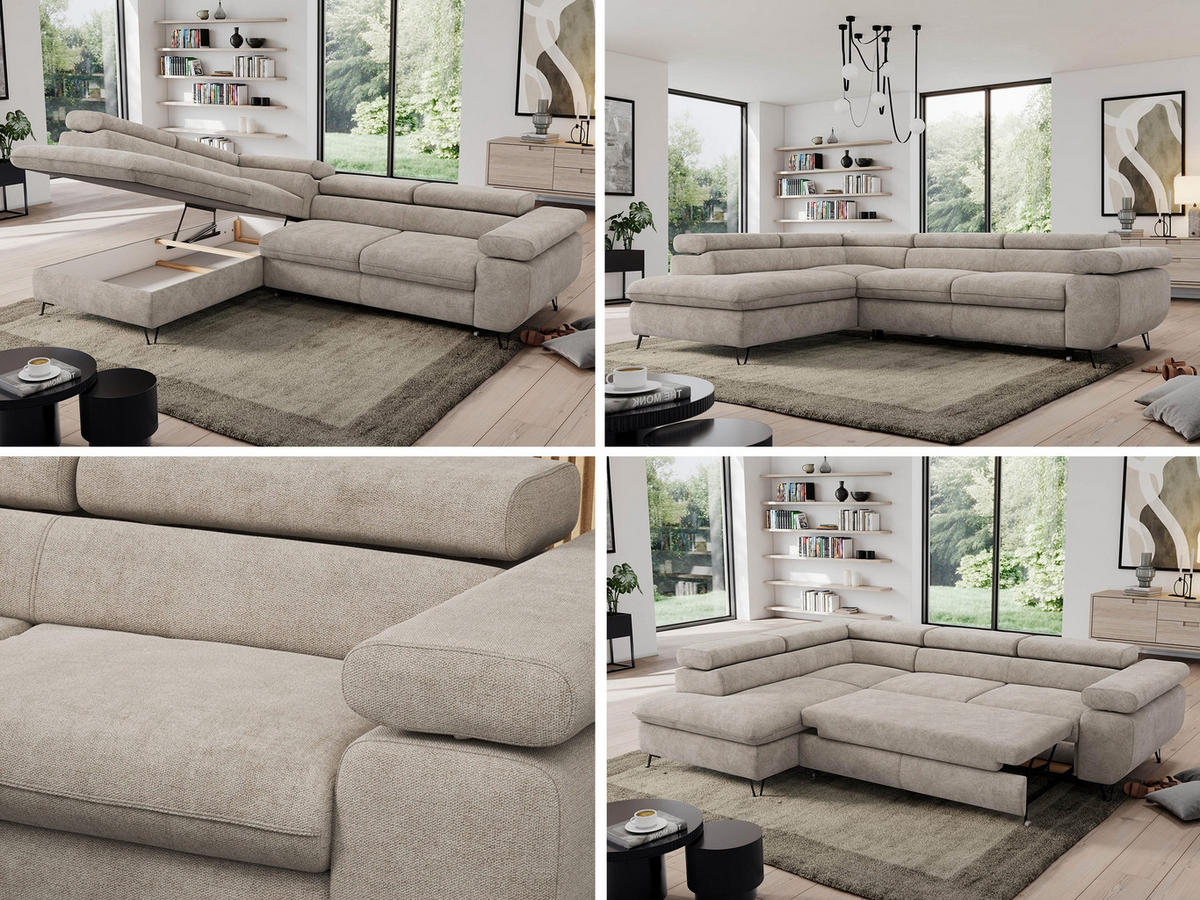ECKSOFA PEDRO L Beige Struktur - Links Seite - Beige/Schwarz, Textil/Metall (208/273cm) - MKS