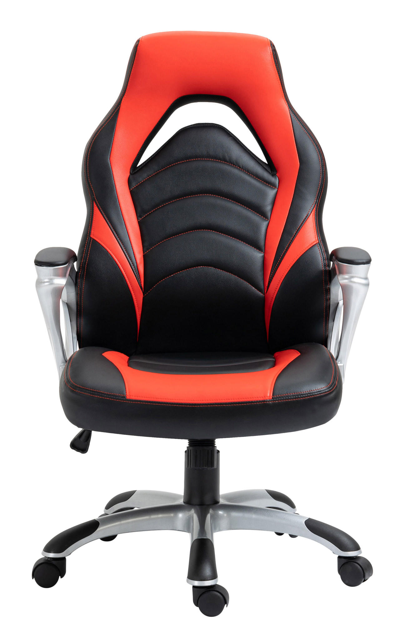 CHEFSESSEL Lederlook schwarz/rot - Rot/Schwarz, Kunststoff/Textil (65/107/72cm) - CLP